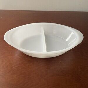 Vintage 12" Glasbake White Milk Glass Oval Divided Casserole Dish J239